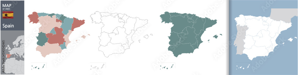 Detailed map illustration of the country of Spain