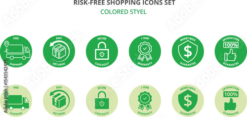 RISK-FREE SHOPPING ICONS SET Vector Illustration