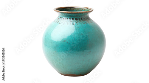 Ottoman ceramic vase with turquoise glaze, Transparent background, PNG file