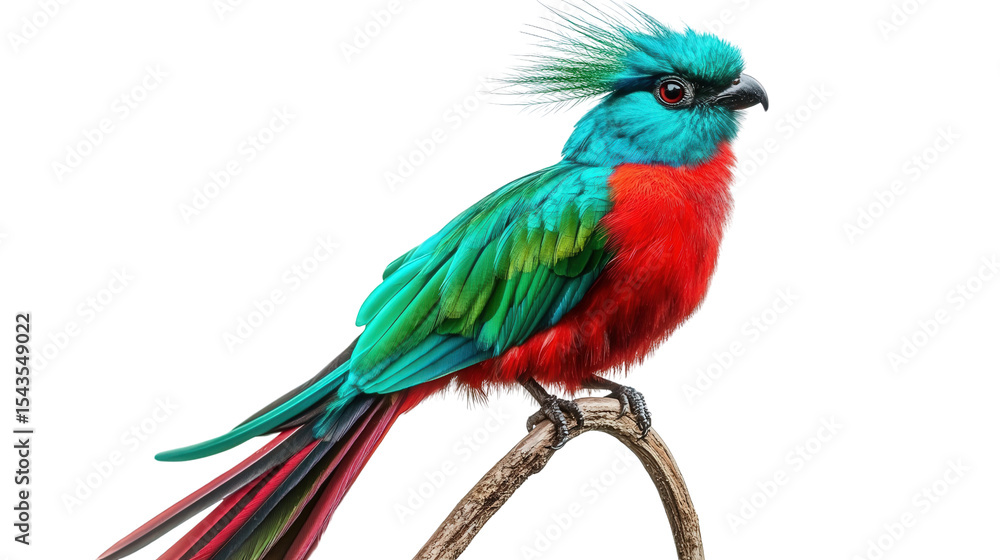 Fototapeta premium Rare splendid quetzal bird perched Transparent background, PNG file