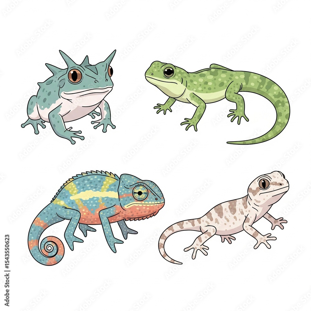 Fototapeta premium Tropical Baby Reptiles & Amphibians – Rare Indonesian Species in Vector Form