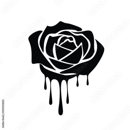 Melted black rose dripping ink style graphic