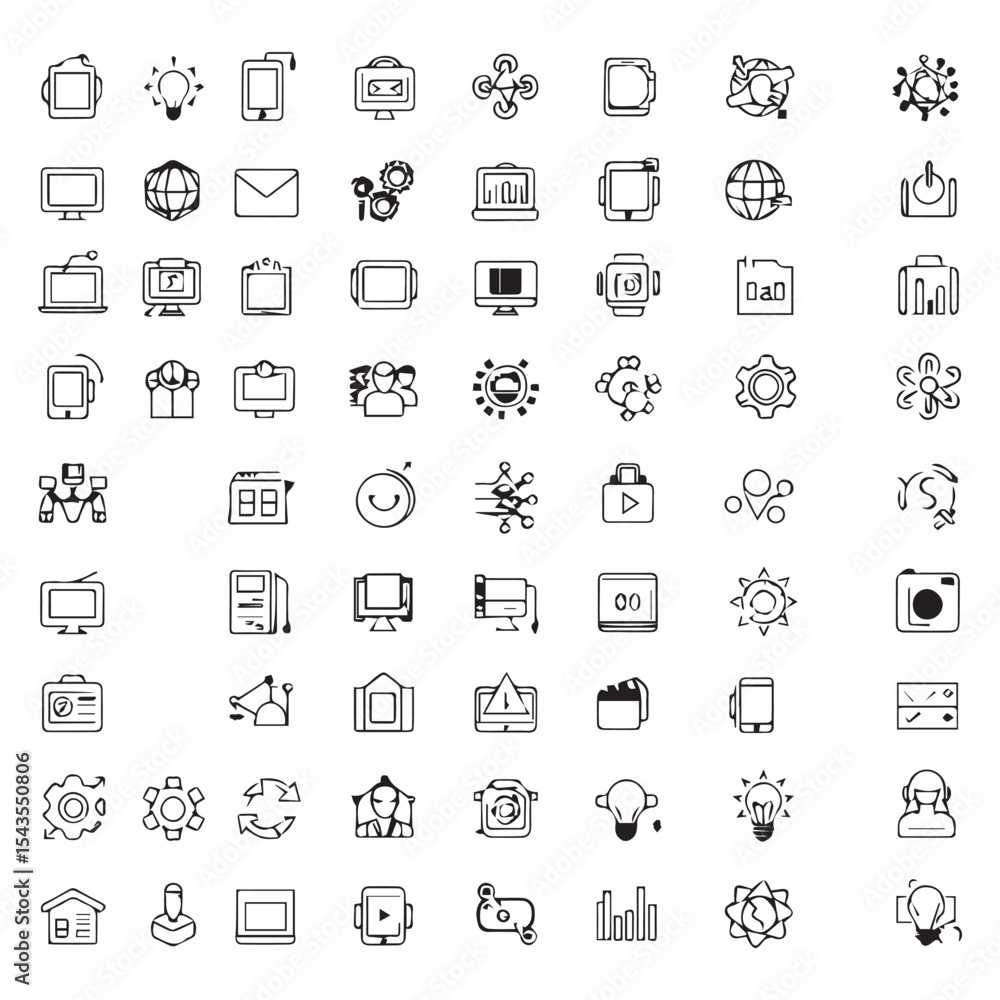 Hand drawn technology and business icons collection Hand drawn technology and business icons collection