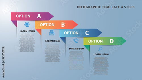 Obraz na płótnie Infographic template with four colorful steps labeled A, B, C, and D, showing cl