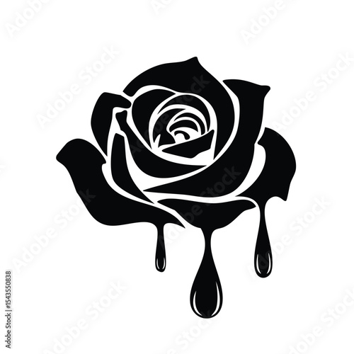 Melted black rose silhouette gothic floral design