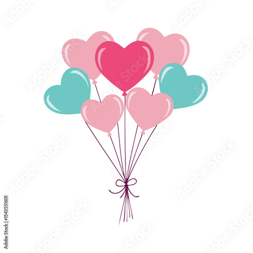 Pink and teal heart shaped balloons bunch