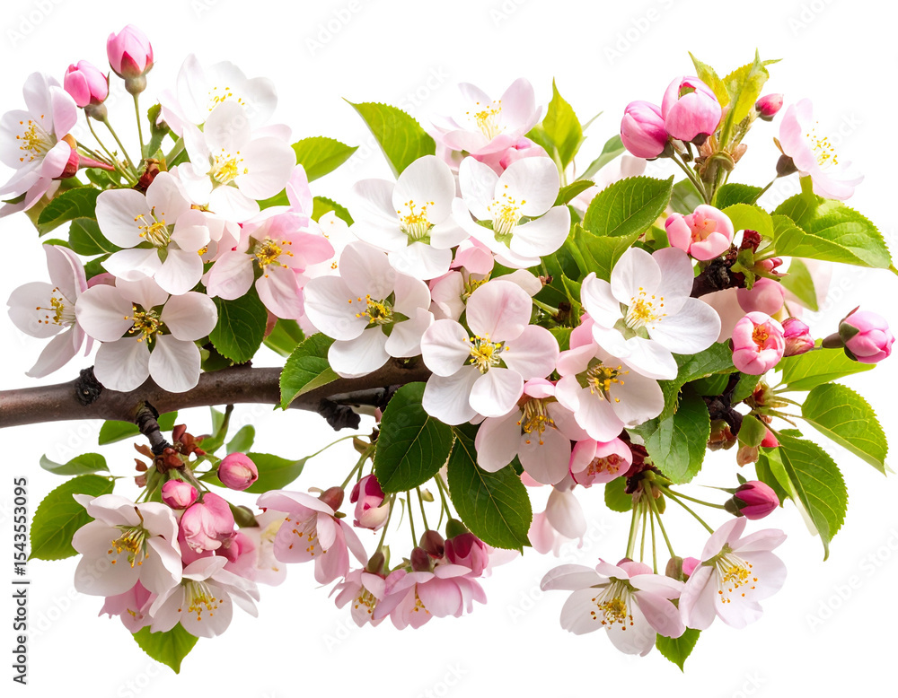 Fototapeta premium tree branch with blossoms, transparent background.