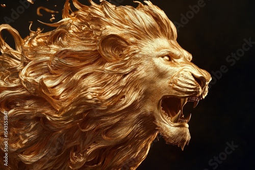 Gold lion head, detailed and dramatic.