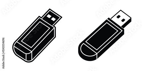 Wireframe outline of a USB flash drive Flat Silhouette on White Background