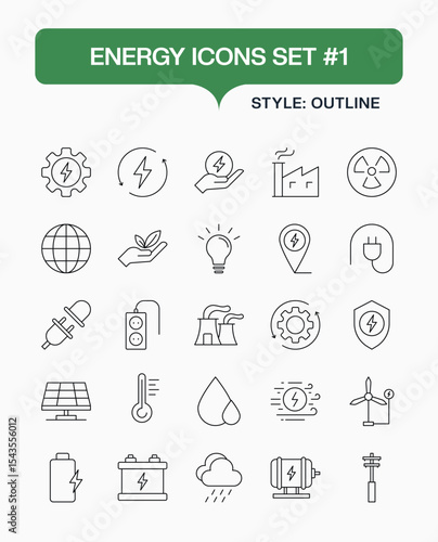 Energy and Power Generation Line Icons Set