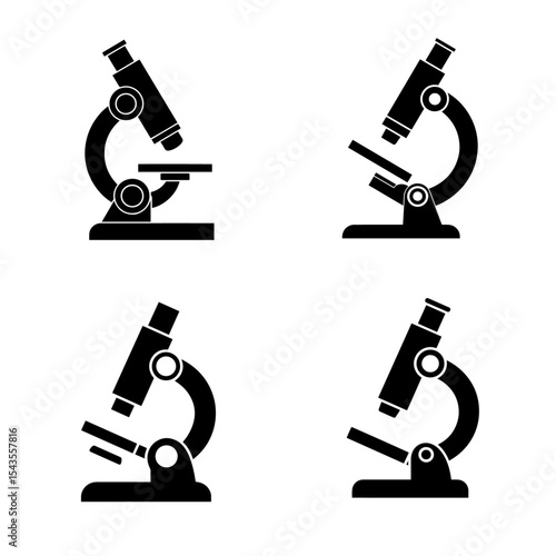 Four Simple Black Silhouette Microscope Icons