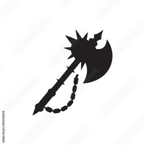 Bold vector icon of medieval flail, symbolizing ancient warfare and knight weaponry. on white background