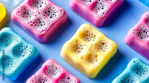 Colorful soap bars with bubbles
