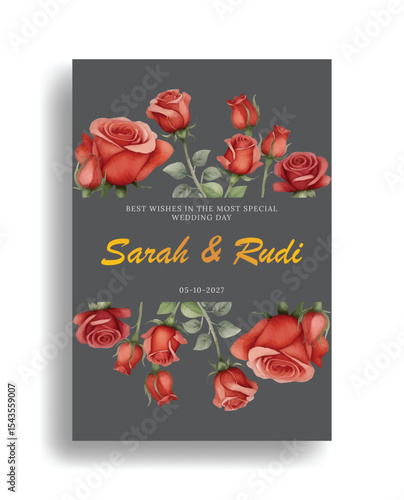 Romantic rose flower wedding invitation