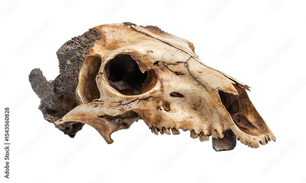Fototapeta premium Buffalo skull head isolated on transparent background.
