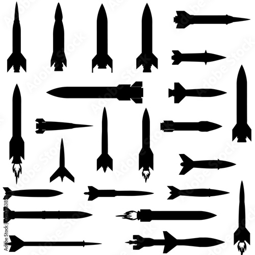 A Variety of Missile Designs Showcasing Different Aerodynamic Profiles and Propulsion Systems for Use in Military Applications