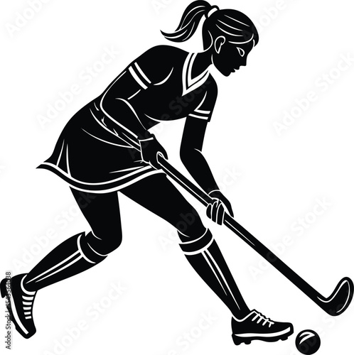 Black Silhouette Female Field Hockey Player Action Pose