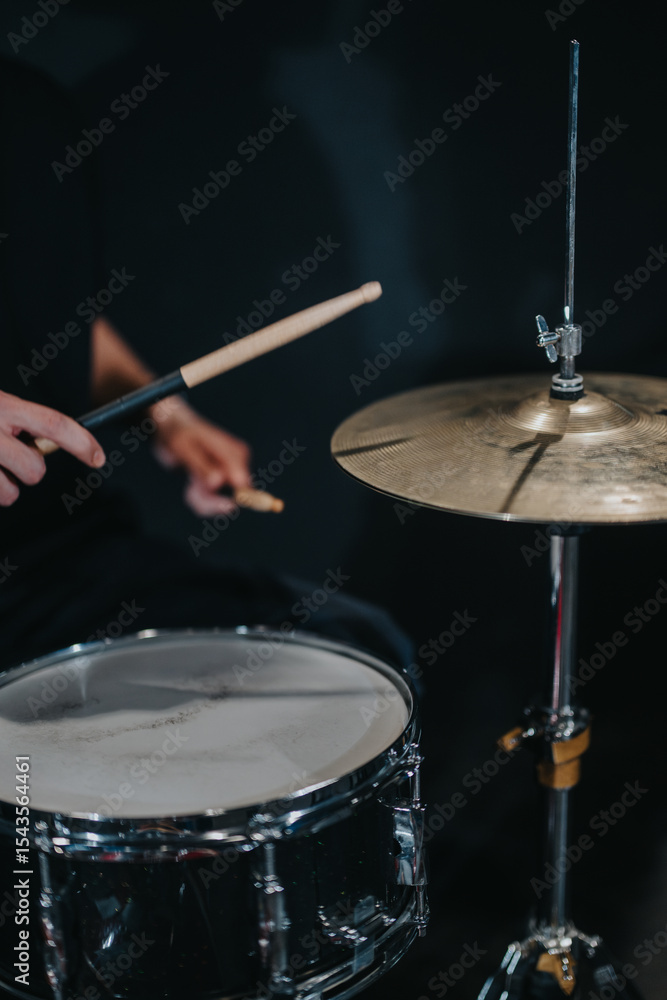 Fototapeta premium Close-up of Drum and Cymbal During a Rehearsal Session