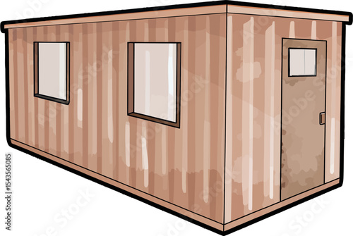 Brown Portable Construction Office: A detailed depiction of a modular construction office, featuring a practical design for construction site with windows and a door for work and business operation.