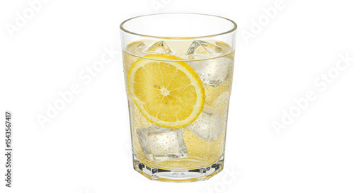 Refreshing Lemon Iced Drink: Crystal Clear Glass, Sparkling Beverage, Zesty Citrus