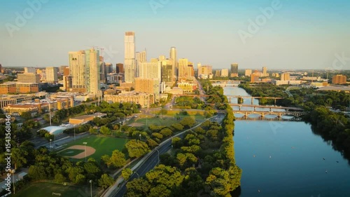 Panoramic Aerial View of Philadelphia Skyline and Schuylkill River at Sunrise
