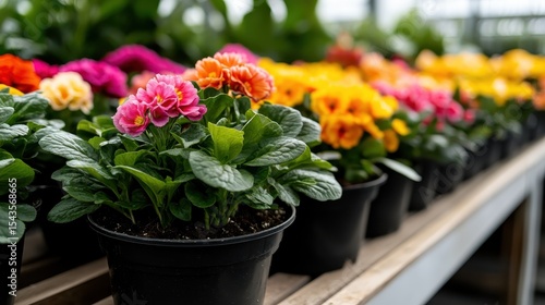 Wallpaper Mural Vibrant potted flowers showcasing a beautiful array of colors, perfect for adding life to any space or garden. Aesthetic appeal and nature's beauty captured brilliantly. Torontodigital.ca