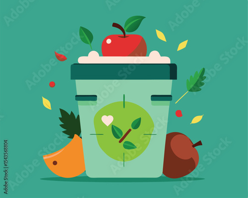 labeled compost bin with apple core leaves and food scraps  organic recycling vector