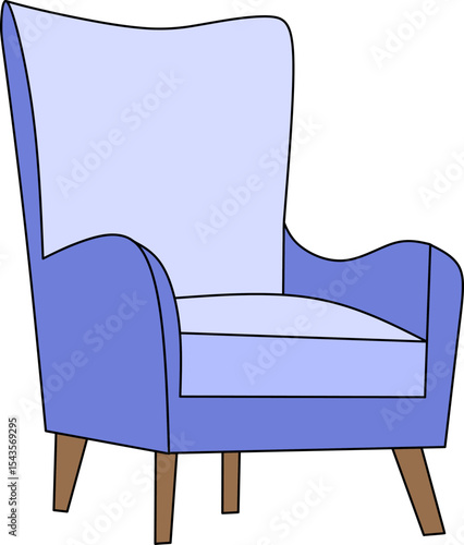 Armchair serenity: A serene illustration of an armchair, its inviting form rendered in gentle blues, evokes feelings of comfort, rest, and a tranquil interior space.