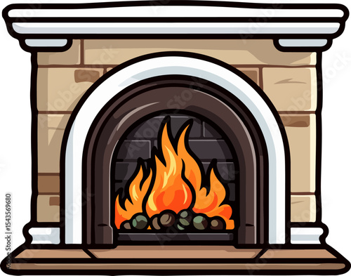 Cozy Fireplace Illustration: A warm and inviting illustration of a traditional fireplace, with a roaring fire casting a comforting glow. It perfectly captures the essence of warmth, home.