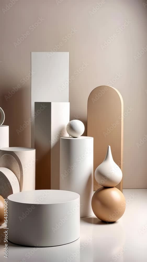 Geometric pedestals and spheres in various shades of white and beige for product display photography Geometric pedestals and spheres in various shades of white and beige for product display photography