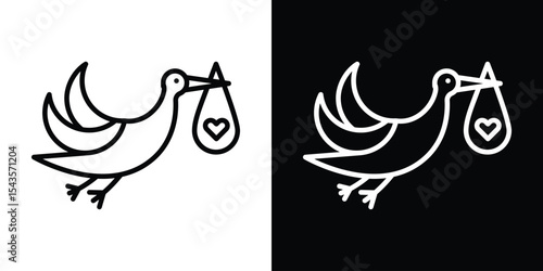 Stork with baby icon filled flat sign concept for web design.