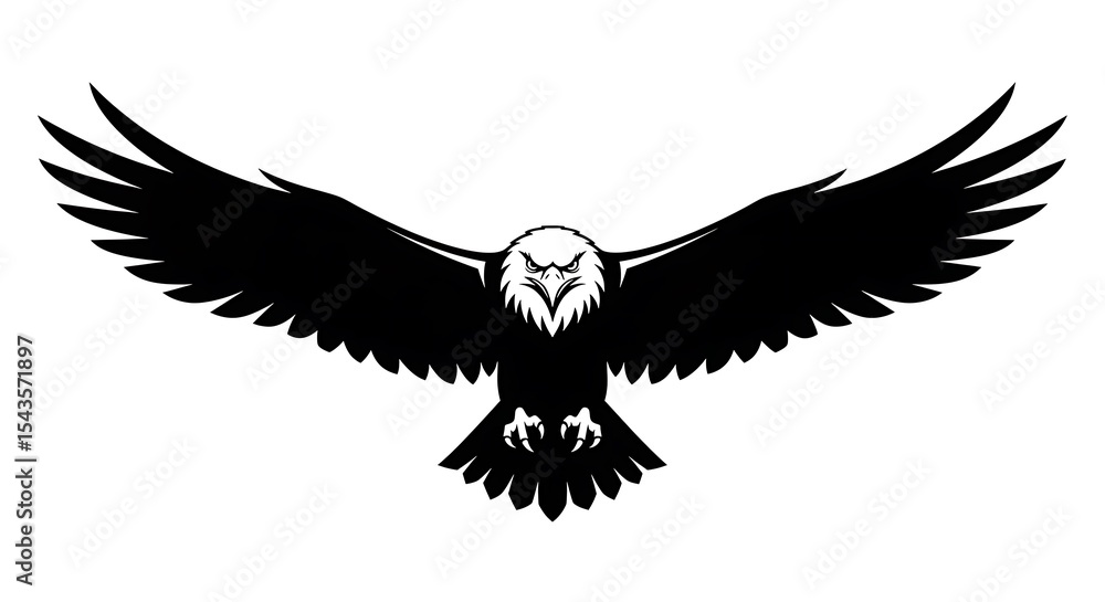 Fototapeta premium Majestic Flying Eagle Black and White Vector 