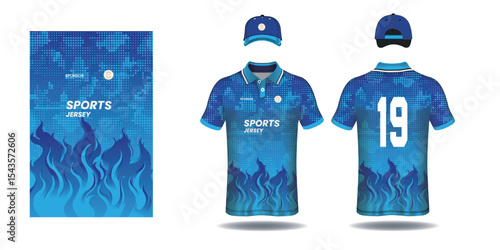 Blue flame sports jersey design with cap mockup