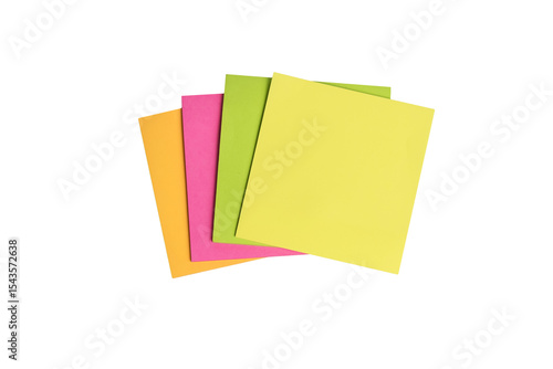 colorful empty sticky notes isolated on white background. transparent png