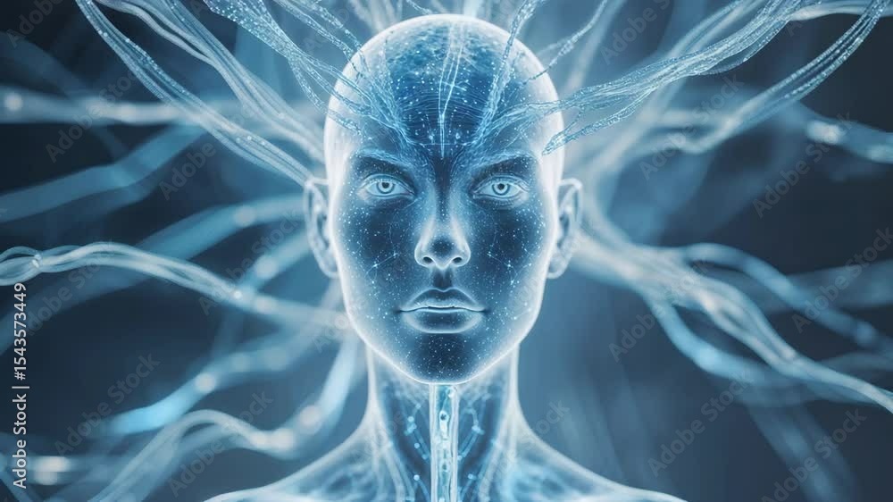 Glow activating female android head circuits flickering and neural ...