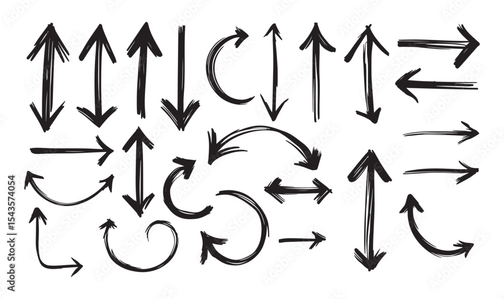 Obraz premium Hand-Drawn Sketch Arrows Collection – Grunge Style Vector Set
