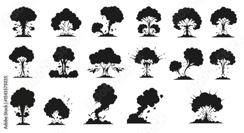 Silhouetted Tree Explosion Designs Representing Environmental Destruction and Natural Calamities with a Dark Abstract Futuristic Style