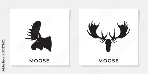 Moose head silhouette logo with big antlers, moose head abstract logo with simple design