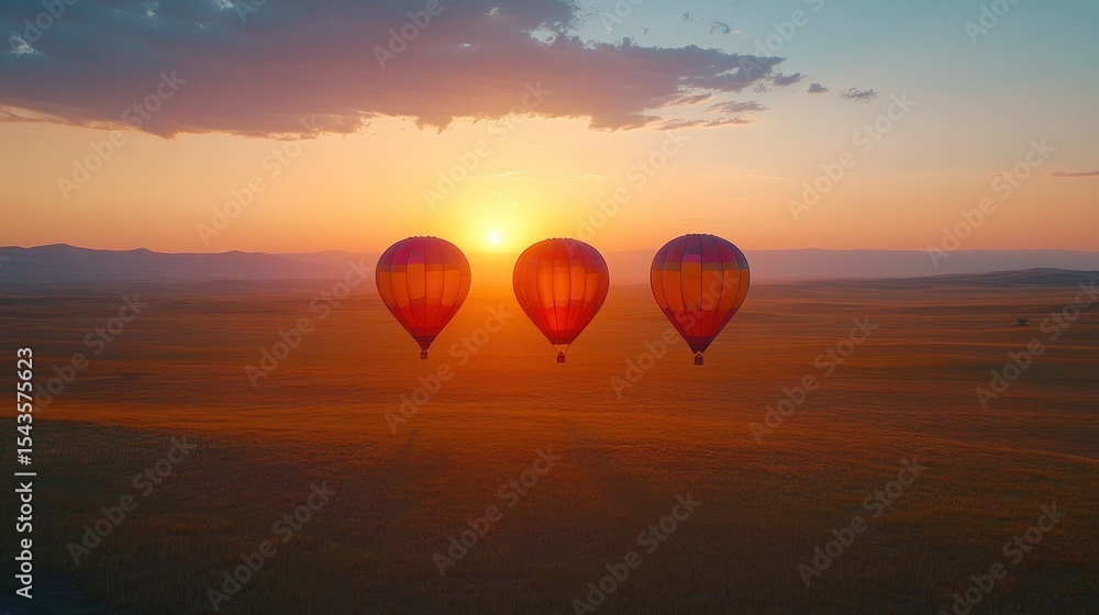 Fototapeta premium Sunrise hot air balloons over golden field
