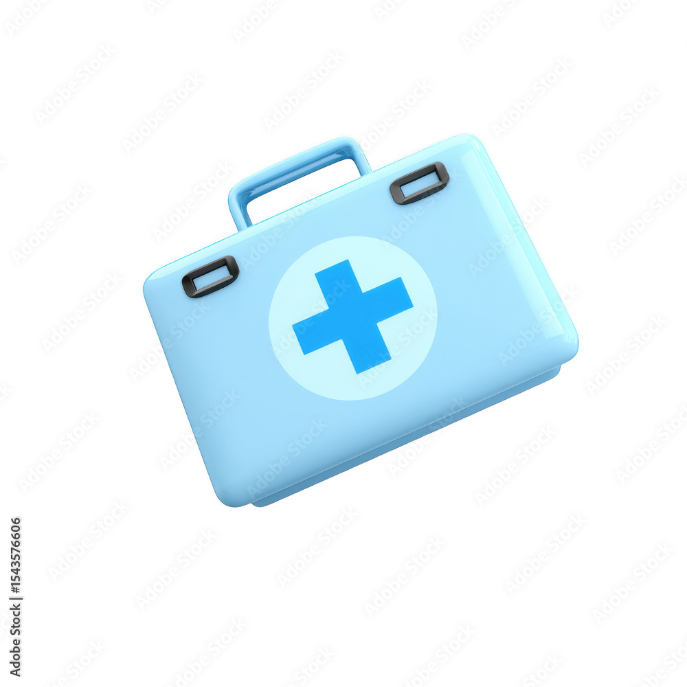 Obraz premium 3d render of a light blue first aid kit isolated on transparent background