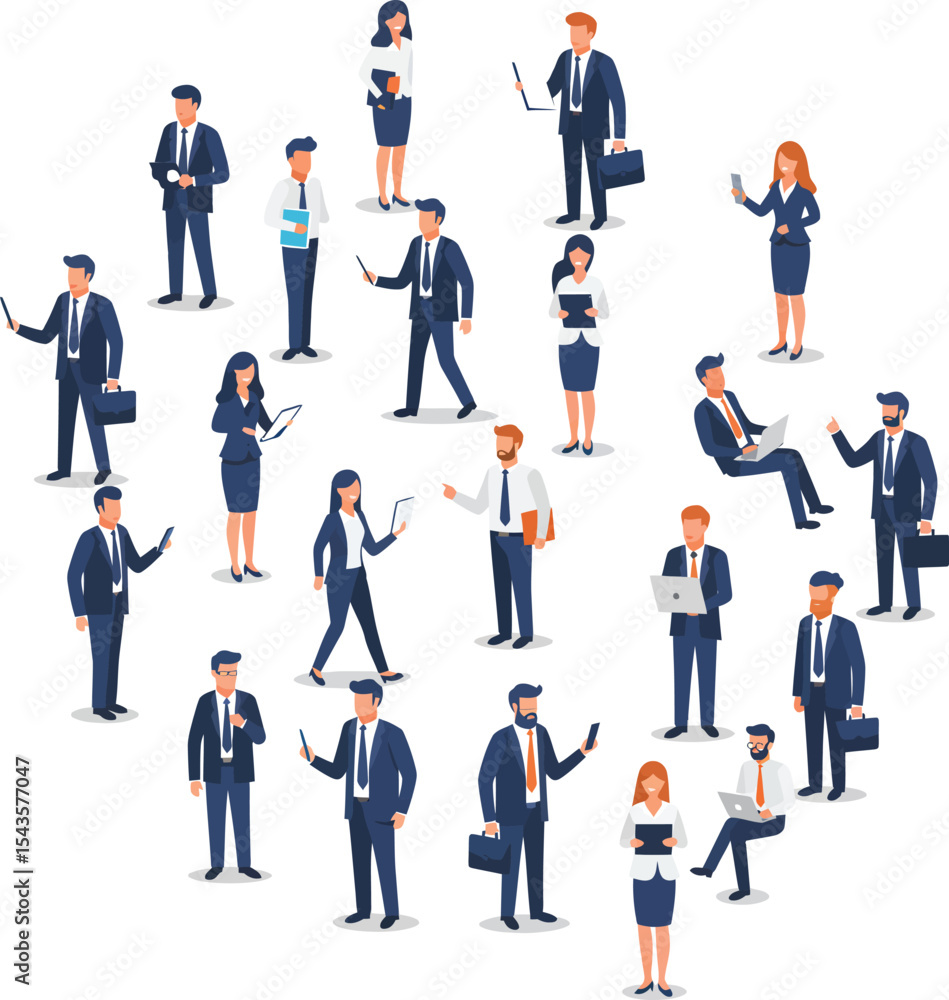Minimalist Business People Vector Illustration in Circular Layout Featuring Professional Interaction and Communication Minimalist Business People Vector Illustration in Circular Layout Featuring Professional Interaction and Communication