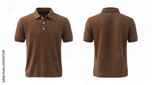 Plain brown polo shirt 3D mockup showcasing front and back views for apparel design presentation on white background