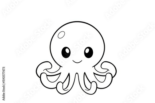 Cute cartoon squid coloring page for kids with black and blue lines, simple vector style on white background with clean and crisp outlines