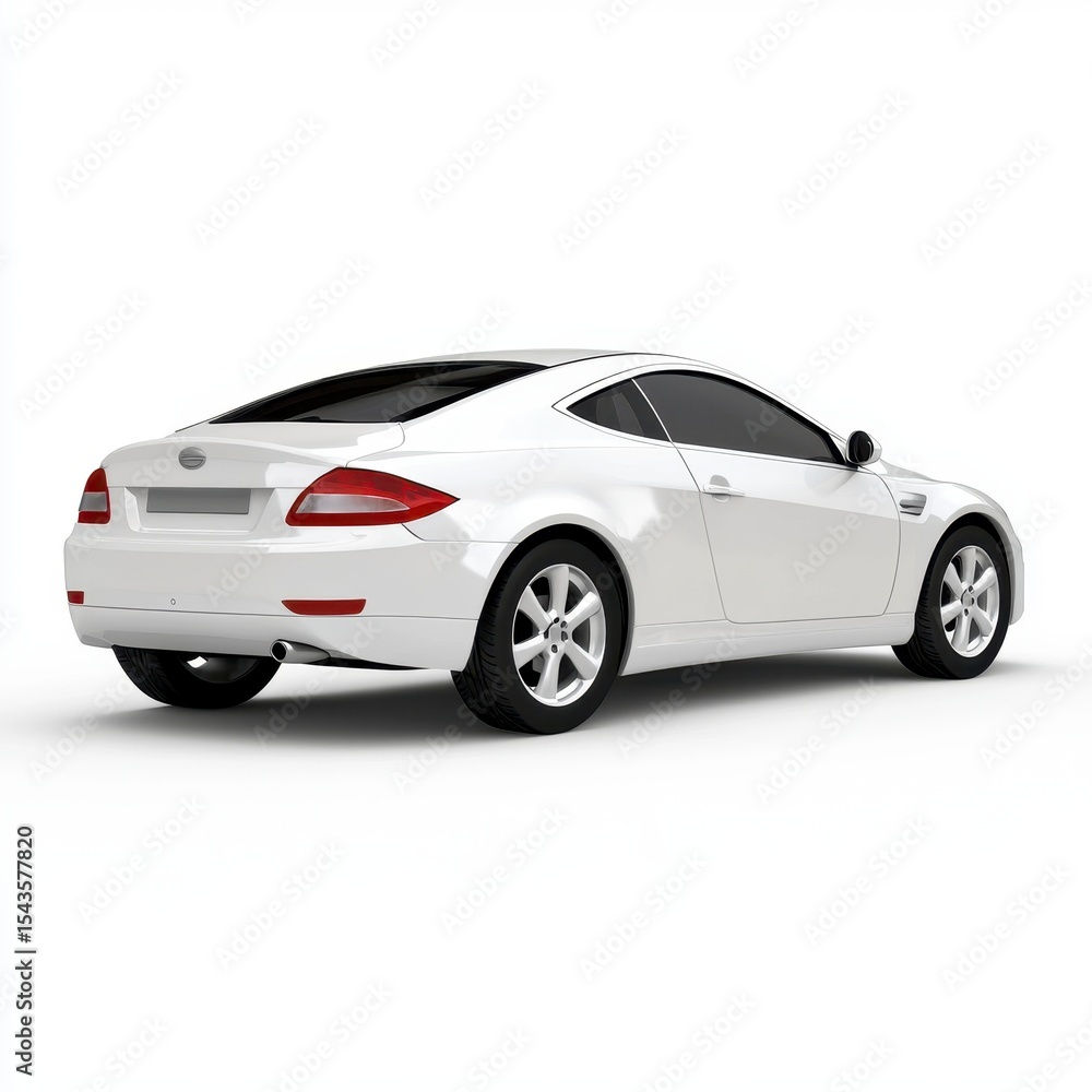 Obraz premium White Sleek Coupe Rear View on White Background