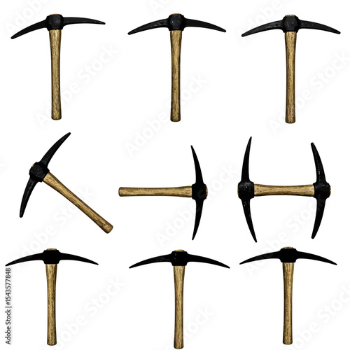 Numerous Pickaxes Arranged in a Grid Formation, Showcasing the Tool's Versatility and Historical Significance in Labor Industries