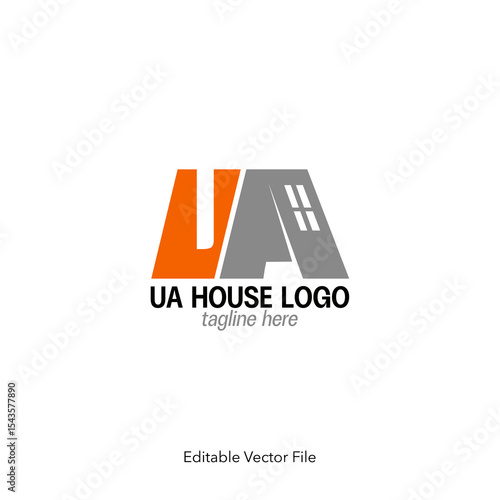 UA logo icon. House logo design, window logo. Creative real estate logo combining initials and a house shape with window detail, architect or construction brand