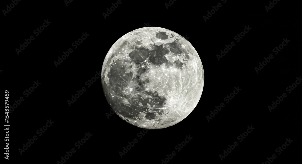 Obraz premium Detailed lunar surface of full moon glowing in dark space night sky