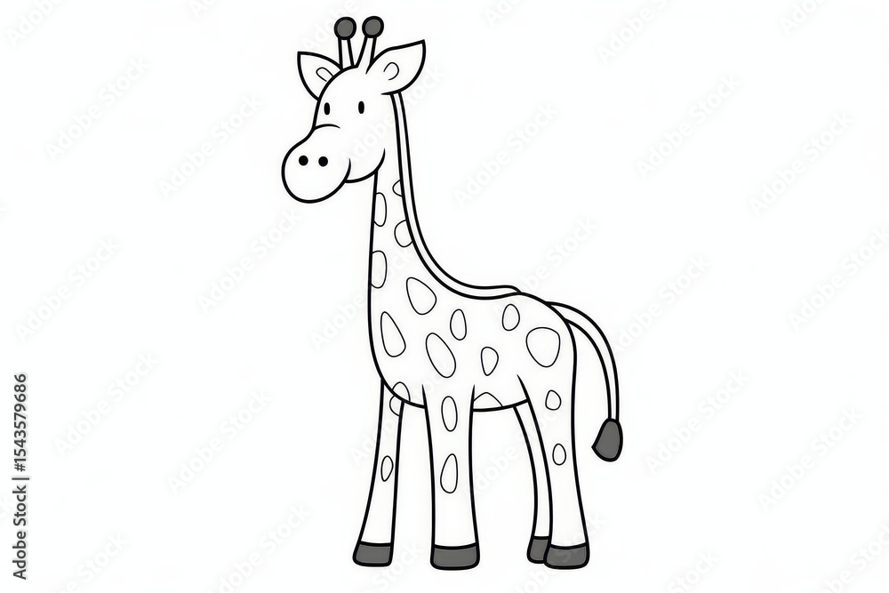 Fototapeta premium Simple cartoon giraffe coloring page with thick black lines, vector line art style on white background