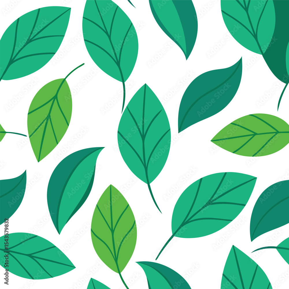 Obraz premium Seamless pattern of green leaves on white background vector design illustration