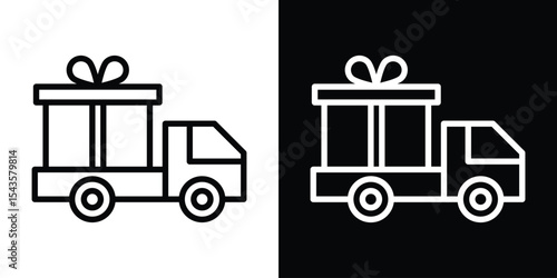 Truck carrying gift box icon filled flat sign concept for web design.